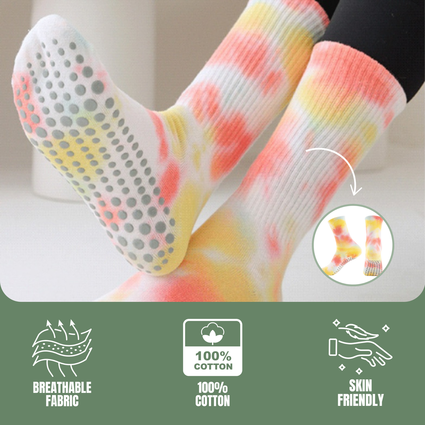 Women Yoga Socks 5 Pairs- Pilates Non Slip Socks for Yoga, Gym, Athletic - Grippy Socks for Women - Camouflage Size US 5-9.5