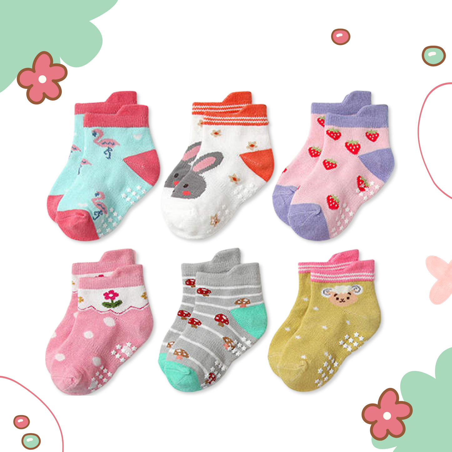 Non Slip Cotton Kids Toddler Ankle Socks with Gripper 12 Pairs Anti Skid Socks for Boys Girls Baby Socks for 3 - 5 years