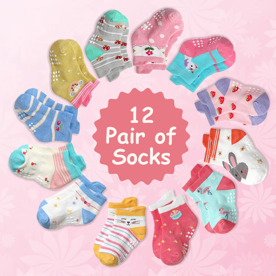 Non Slip Cotton Kids Toddler Ankle Socks with Gripper 12 Pairs Anti Skid Socks for Boys Girls Baby Socks for 3 - 5 years