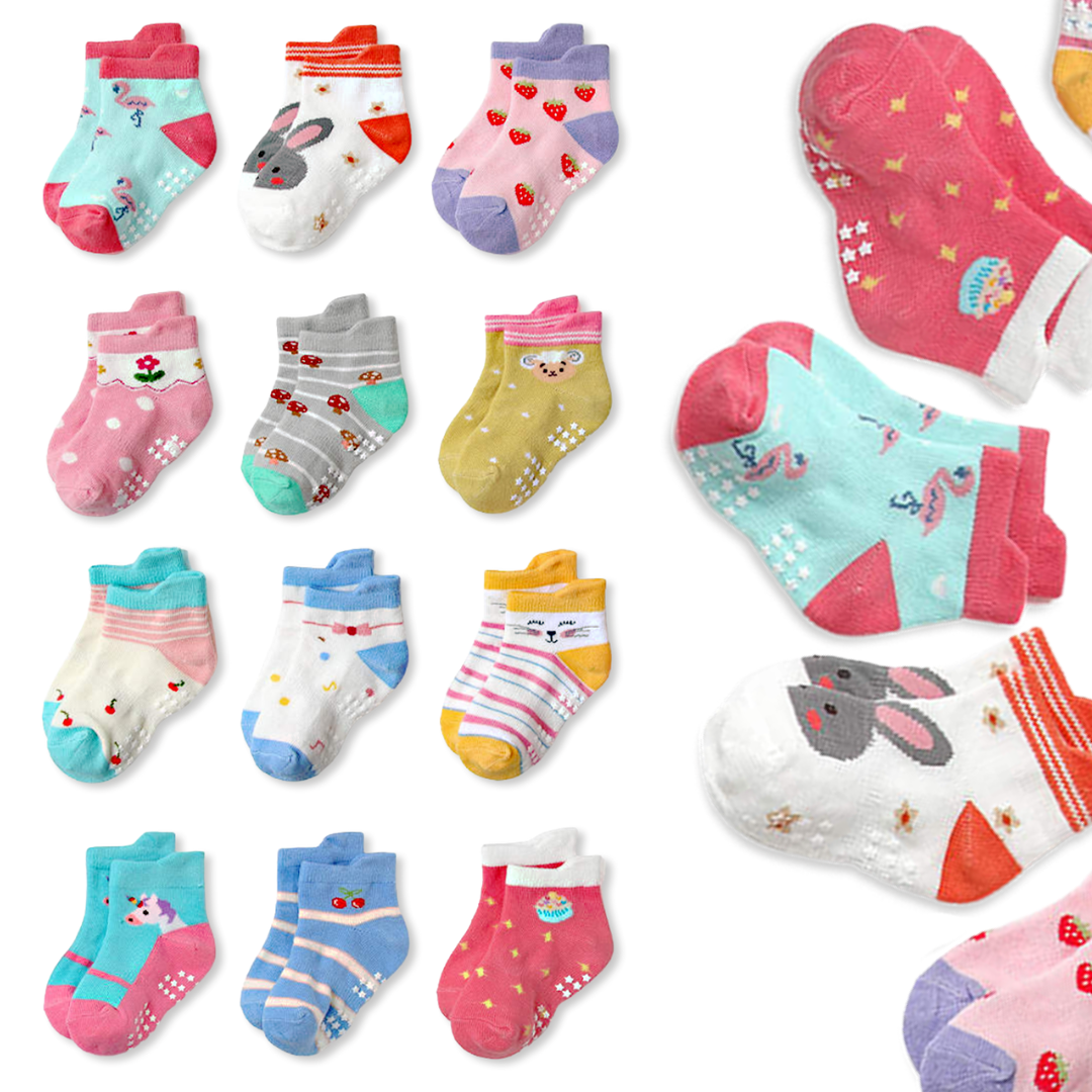 Non Slip Cotton Kids Toddler Ankle Socks with Gripper 12 Pairs Anti Skid Socks for Boys Girls Baby Socks for 3 - 5 years