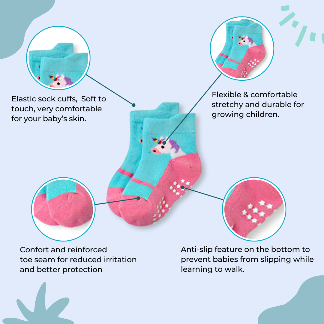 Non Slip Cotton Kids Toddler Ankle Socks with Gripper 12 Pairs Anti Skid Socks for Boys Girls Baby Socks for 3 - 5 years