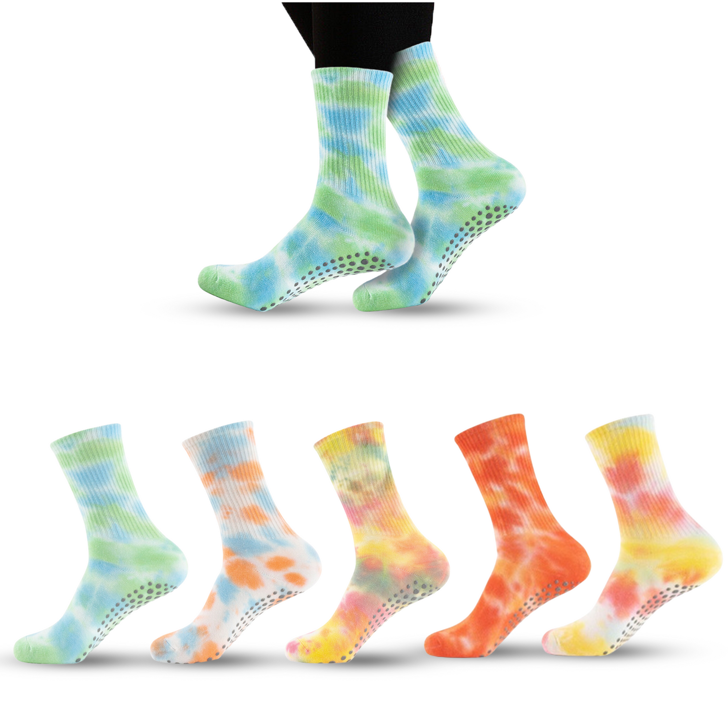 Women Yoga Socks 5 Pairs- Pilates Non Slip Socks for Yoga, Gym, Athletic - Grippy Socks for Women - Camouflage Size US 5-9.5