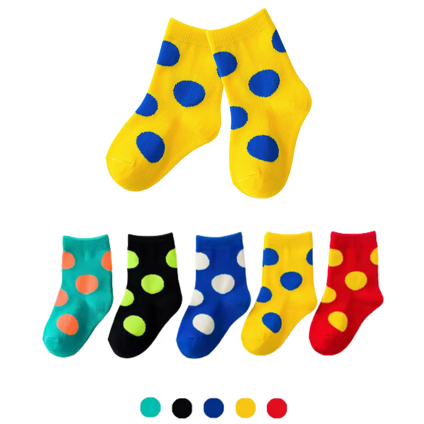 Baby Girls Socks - Cotton Crew Toddler Socks With Polka Dot Print Pattern Design - Pack of 5 Pair 1-3 Years