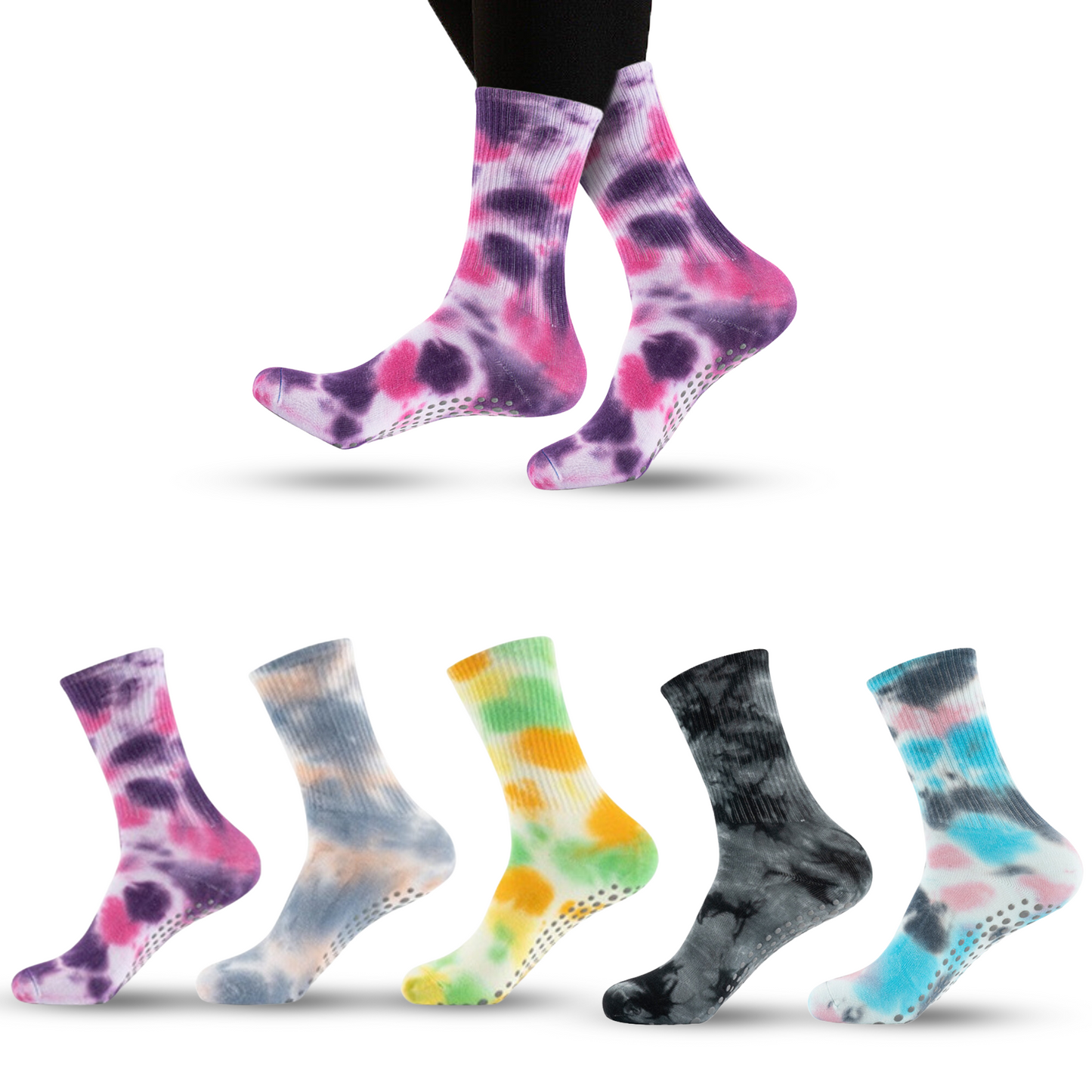 Women Yoga Socks 5 Pairs- Pilates Non Slip Socks for Yoga, Gym, Athletic - Grippy Socks for Women - Camouflage Size US 5-9.5