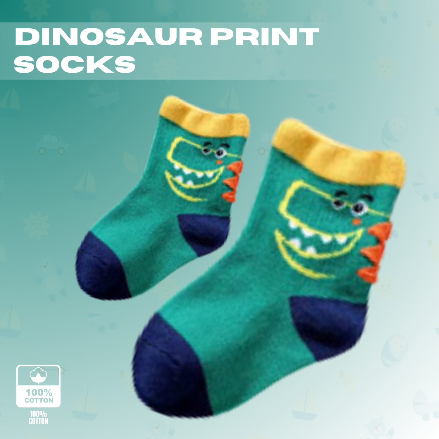 Baby Boys Socks - Cotton Crew Toddler Socks With Fun Dinosaur Pattern Design - Pack of 5 Pair 3-5 Years