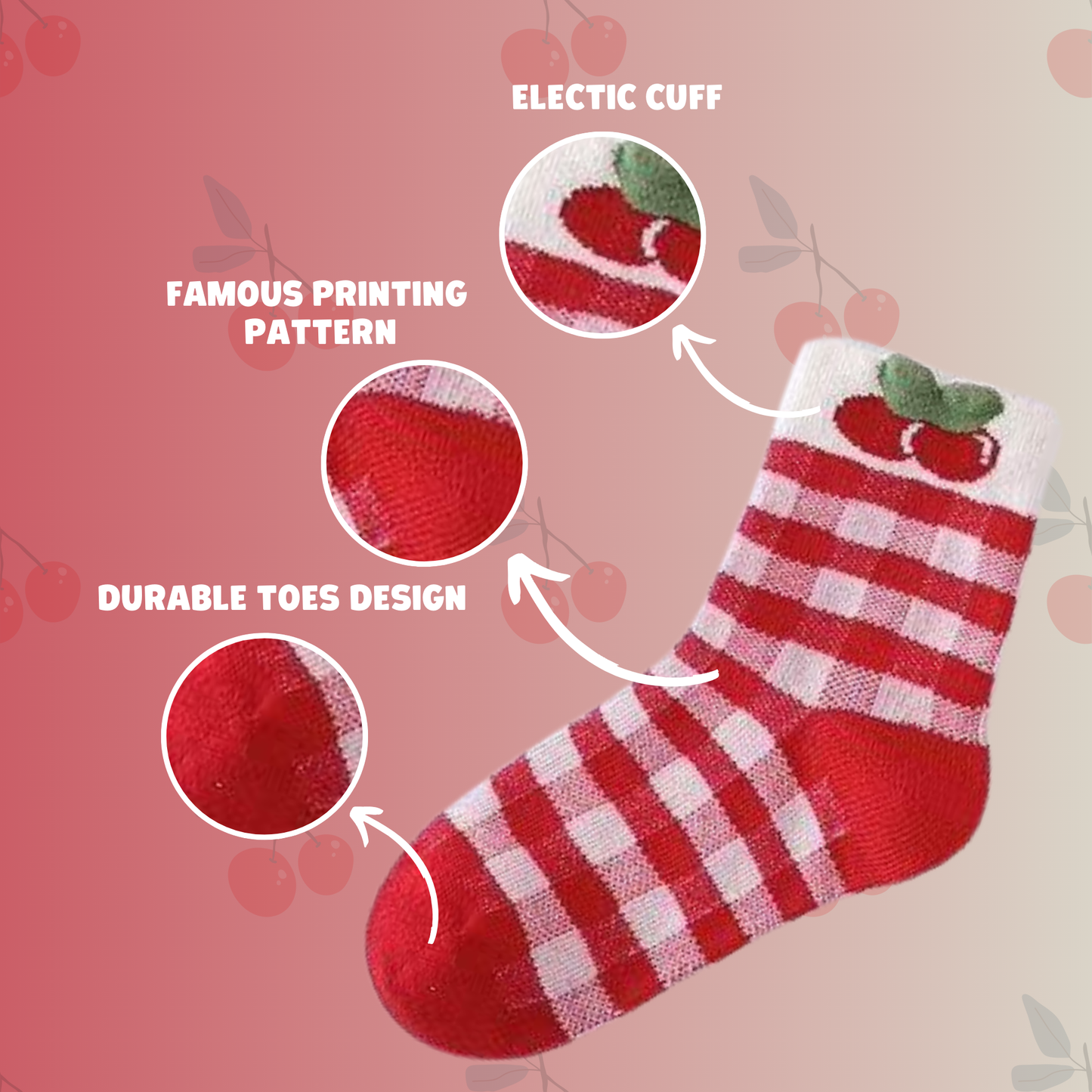 Baby Girls Socks - Cotton Crew Toddler Socks With Strawberry Pattern Design - Pack of 5 Pair 1-3 Years