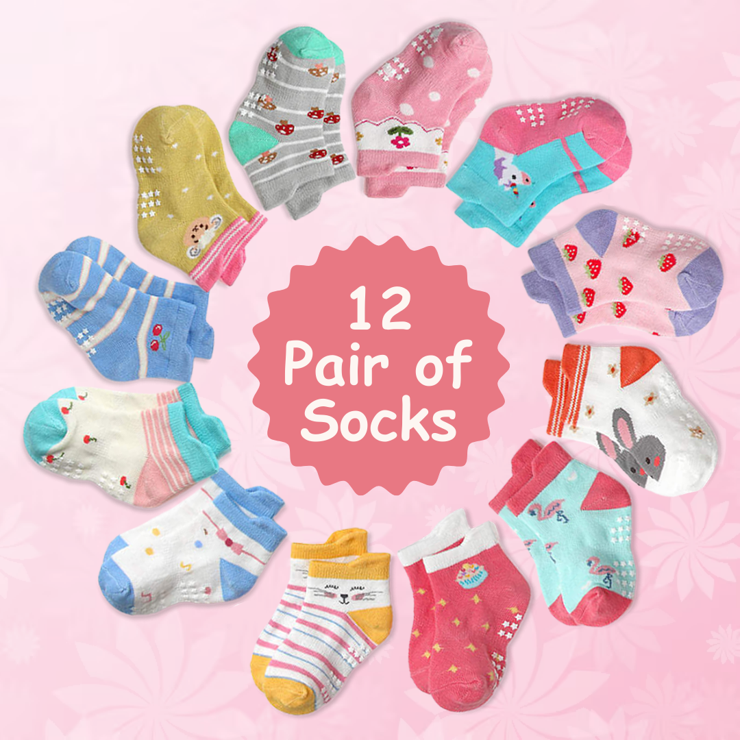 Non Slip Cotton Kids Toddler Ankle Socks with Gripper  12 Pairs Anti Skid Socks for Girls Boys Baby  Socks for 1 - 3 Years