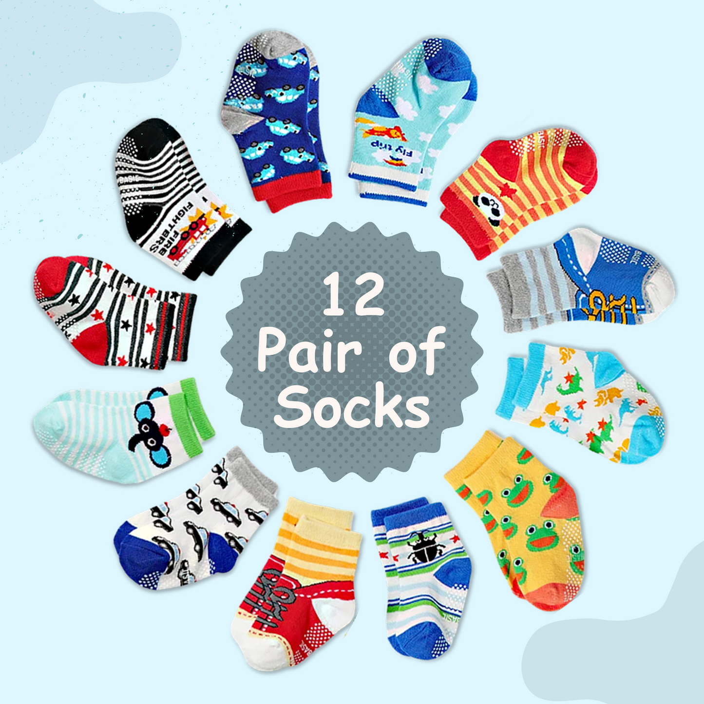 Non Slip Cotton Kids Toddler Ankle Socks with Gripper 12 Pairs Anti Skid Socks for Boys Girls  Baby  Socks for 1 - 3 Years