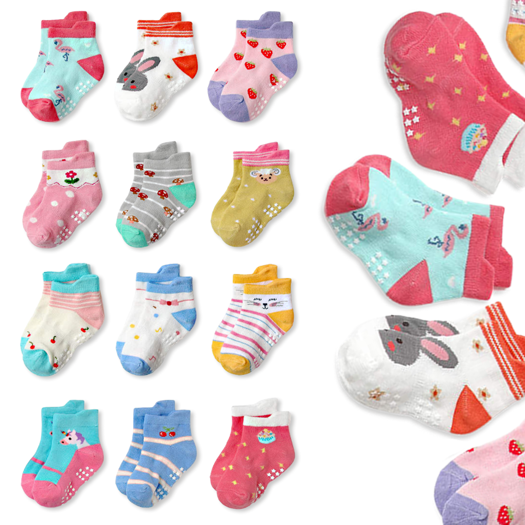 Non Slip Cotton Kids Toddler Ankle Socks with Gripper  12 Pairs Anti Skid Socks for Boys Girls Little Kids Socks for 5 - 7 Years