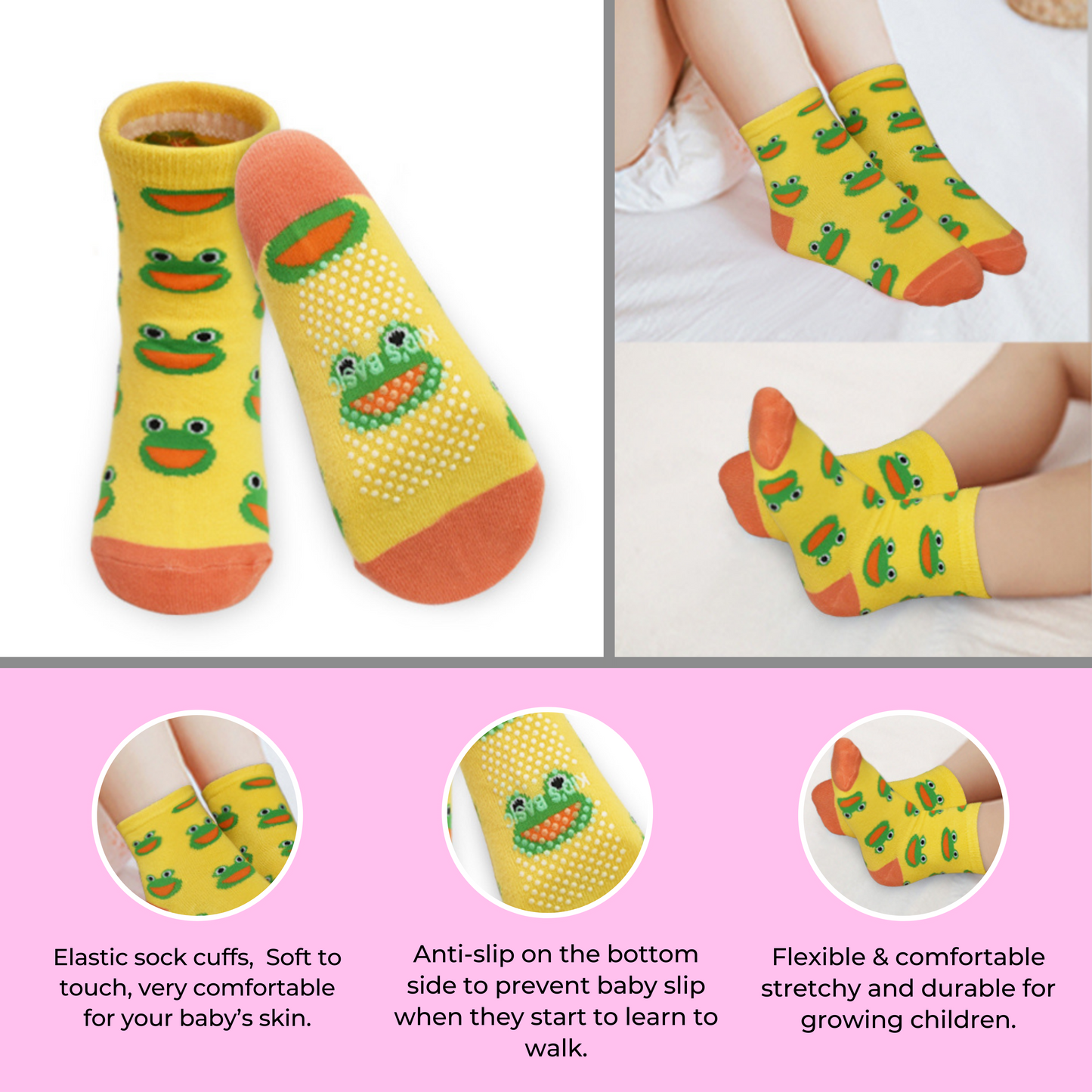 Non Slip Cotton Kids Toddler Ankle Socks with Gripper - 12 Pairs Anti Skid Socks for Girls Boys Baby  Socks for 3 - 5 Years