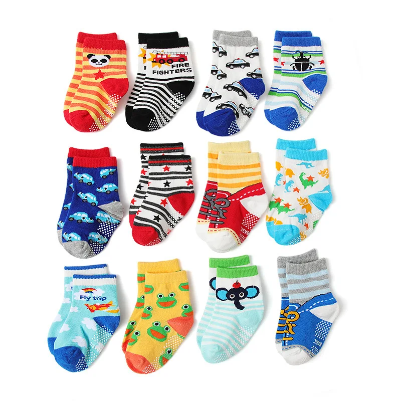 Non Slip Cotton Kids Toddler Ankle Socks with Gripper 12 Pairs Anti Skid Socks for Boys Girls  Baby  Socks for 1 - 3 Years