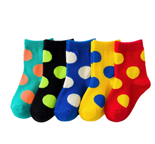 Baby Girls Socks - Cotton Crew Toddler Socks With Polka Dot Print Pattern Design - Pack of 5 Pair 1-3 Years