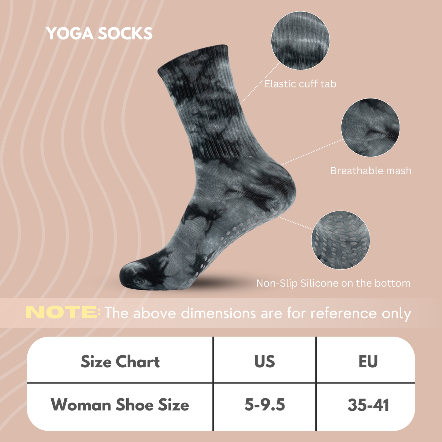 Women Yoga Socks 5 Pairs- Pilates Non Slip Socks for Yoga, Gym, Athletic - Grippy Socks for Women - Camouflage Size US 5-9.5