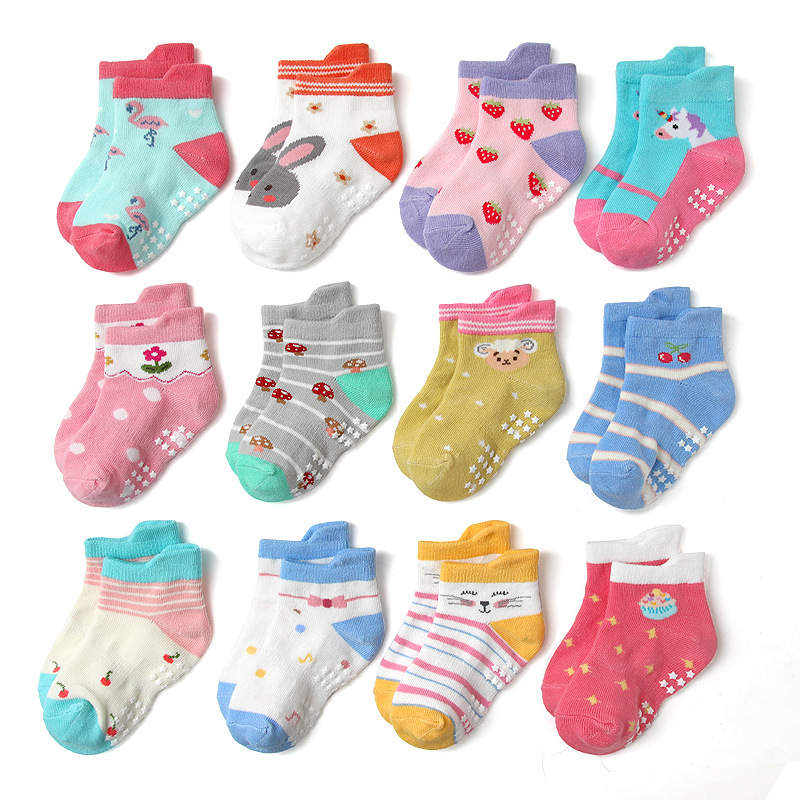 Non Slip Cotton Kids Toddler Ankle Socks with Gripper  12 Pairs Anti Skid Socks for Boys Girls Little Kids Socks for 5 - 7 Years