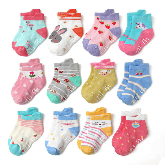 Non Slip Cotton Kids Toddler Ankle Socks with Gripper  12 Pairs Anti Skid Socks for Girls Boys Baby  Socks for 1 - 3 Years